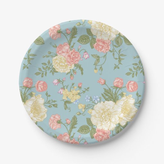 Garden Peony Floral Pattern Papieren Bordje (Voorkant)