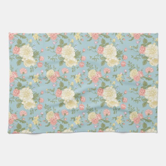 Garden Peony Floral Pattern Theedoek (Horizontaal)