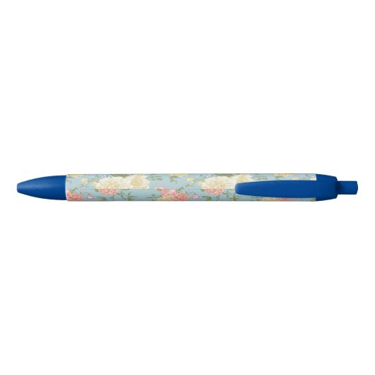 Garden Peony Floral Pattern Zwarte Inkt Pen (Achterkant)
