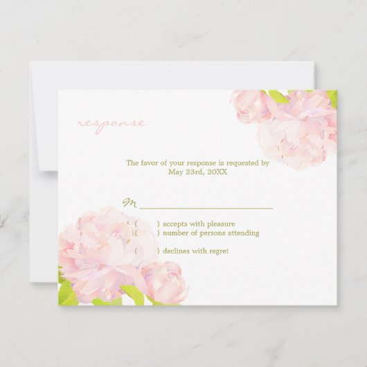 Garden Peony Pink Wedding RSVP Kaart (Voorkant)