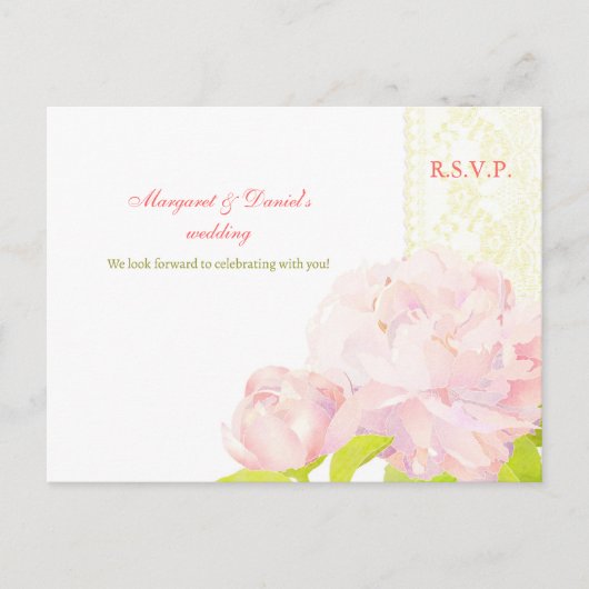 Garden Peony Summer Wedding RSVP Uitnodiging Briefkaart (Voorkant)