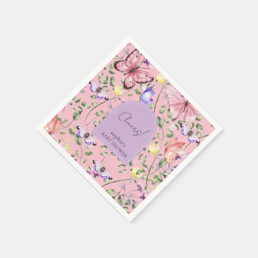 Garden Pink Butterfly Lavender Arch Baby Shower Servet (Hoek)