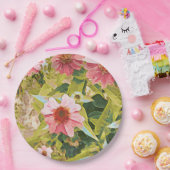 Garden Pink Coneflowers Green Leaves Papieren Bordje (Feest)