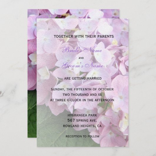 ©Garden Pink Hydrangeas Wedding Kaart (Voorkant / Achterkant)