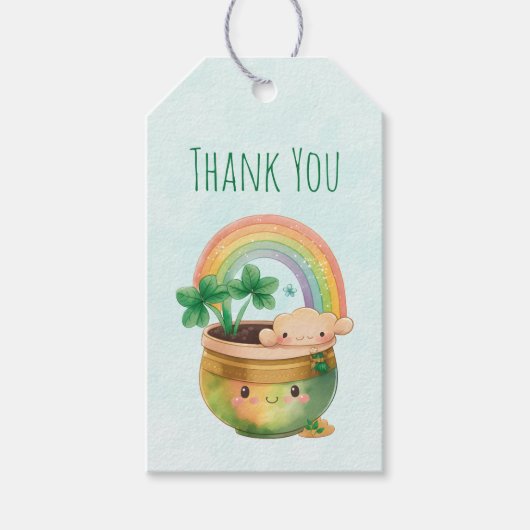 Garden Planter met regenboog en klaver Dank u Cadeaulabel (Voorkant)