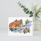 Garden Pond en Curious Kitten Briefkaart (Staand voorkant)