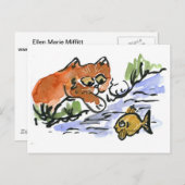 Garden Pond en Curious Kitten Briefkaart (Voorkant / Achterkant)