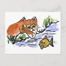 Garden Pond en Curious Kitten Briefkaart