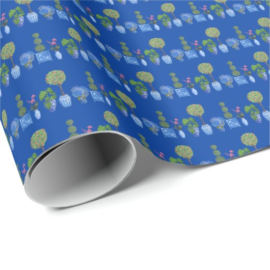 Garden Pots Wrapping Paper (on Blue) Cadeaupapier (Rol Hoek)