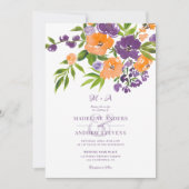 Garden Purple Orange Floral photos Qr code wedding Kaart (Voorkant)