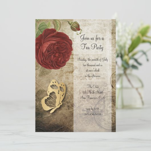  Garden Red Rose Party | Uitnodiging (Staand voorkant)