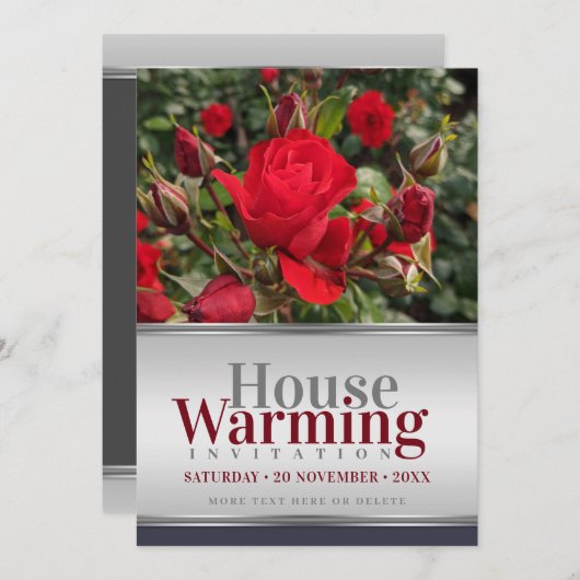 Garden Red Roses Housewarming Uitnodiging (Voorkant / Achterkant)