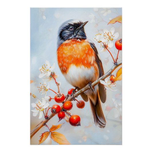 Garden Redstart in zachte impressionistische pense Perfect Poster (Voorkant)