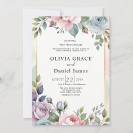 Garden Romantic Pastel Watercolor Floral Wedding Kaart