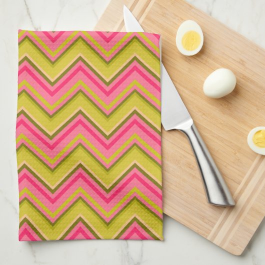 Garden Roos Chevron in roze en groen Theedoek (Quarter Fold)