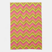 Garden Roos Chevron in roze en groen Theedoek (Verticaal)