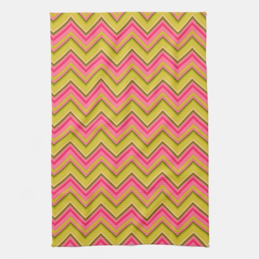 Garden Roos Chevron in roze en groen Theedoek (Verticaal)