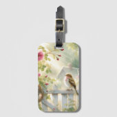 Garden Rose Bird Watercolor Scene Bagagelabel (Voorkant (verticaal))