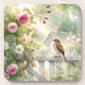 Garden Rose Bird Watercolor Scene Bier Onderzetter (Voorkant)