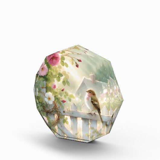 Garden Rose Bird Watercolor Scene Fotoblokken (Rechts)