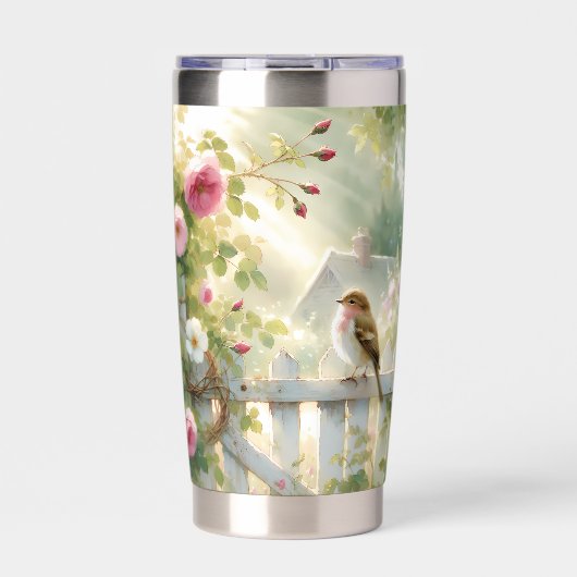 Garden Rose Bird Watercolor Scene Geïsoleerde Drinkbeker (Voorkant)