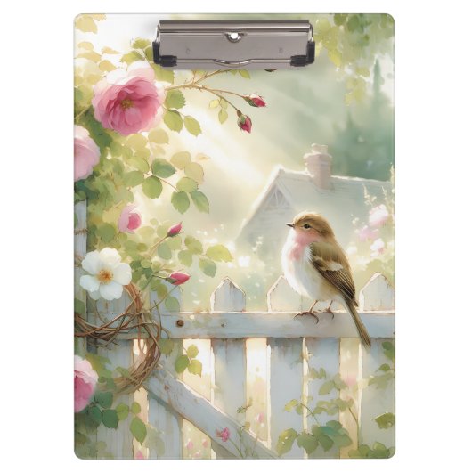 Garden Rose Bird Watercolor Scene Klembord (Voorkant)