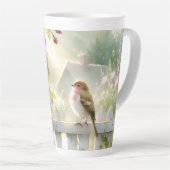 Garden Rose Bird Watercolor Scene Latte Mok (Rechterhoek)