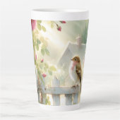 Garden Rose Bird Watercolor Scene Latte Mok (Voorkant)