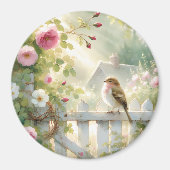 Garden Rose Bird Watercolor Scene Magneet (Voorkant)
