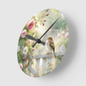 Garden Rose Bird Watercolor Scene Ronde Klok (Hoek)