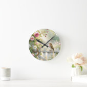Garden Rose Bird Watercolor Scene Ronde Klok (Huis)
