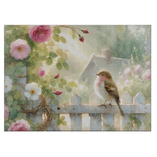 Garden Rose Bird Watercolor Scene Snijplank (Voorkant)