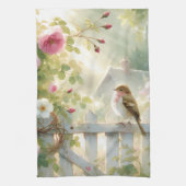 Garden Rose Bird Watercolor Scene Theedoek (Verticaal)