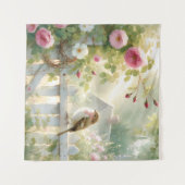 Garden Rose Bird Watercolor Scene Wandkleed (Voorkant (horizontaal))
