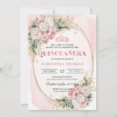 Garden Rose Gold Flowers Greenery 15th Birthday Kaart (Voorkant)