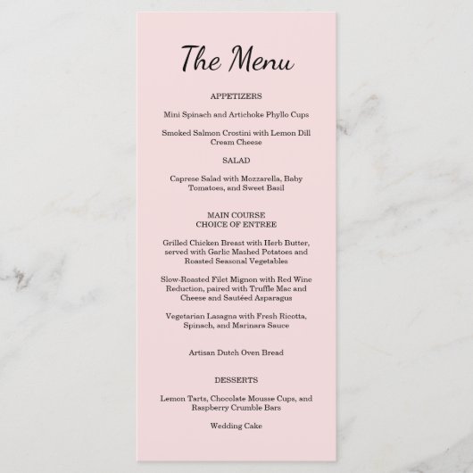 Garden Rose Pink Wedding Menu  (Voorkant)
