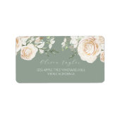 Garden Roses Floral Sage Green Wedding  Etiket (Voorkant)