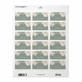 Garden Roses Floral Sage Green Wedding  Etiket (Full Sheet)