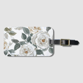 Garden Roses | White Watercolor Floral Vintage Bagagelabel