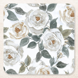 Garden Roses | White Watercolor Floral Vintage Kartonnen Onderzetters