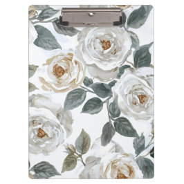 Garden Roses | White Watercolor Floral Vintage Klembord