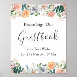 Garden Rozen Floral Wedding Guestbook Sign Poster