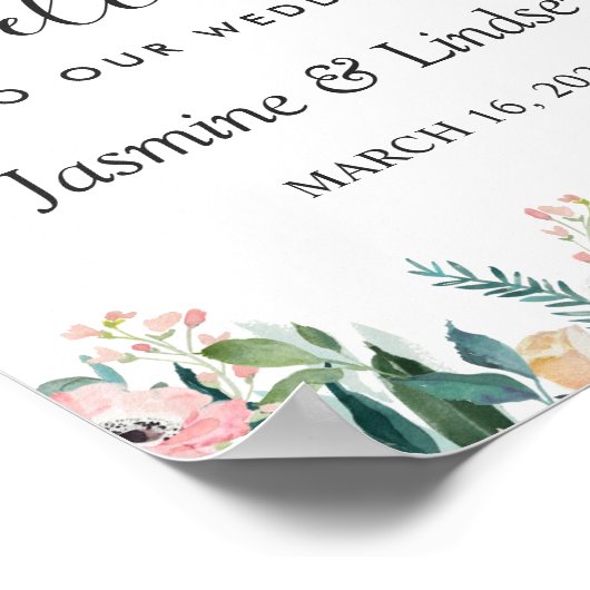 Garden Rozen Peonies Floral Weddenschap Welkomstte Poster (Hoek)