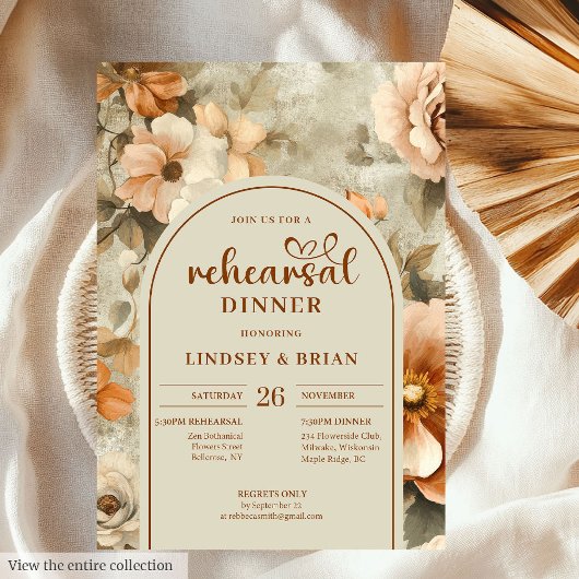 Garden Rust Ivory Floral Rehearsal Invitation Kaart