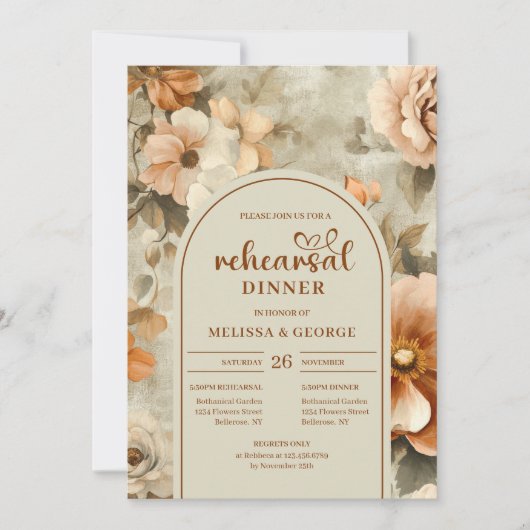 Garden Rust Ivory Floral Rehearsal Invitation Kaart (Voorkant)