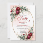 Garden Rustic Burgundy Peonies Baby Shower Invite Kaart (Voorkant)