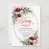 Garden Rustic Maroon Peonies Baby Shower Invitatio Kaart (Voorkant)
