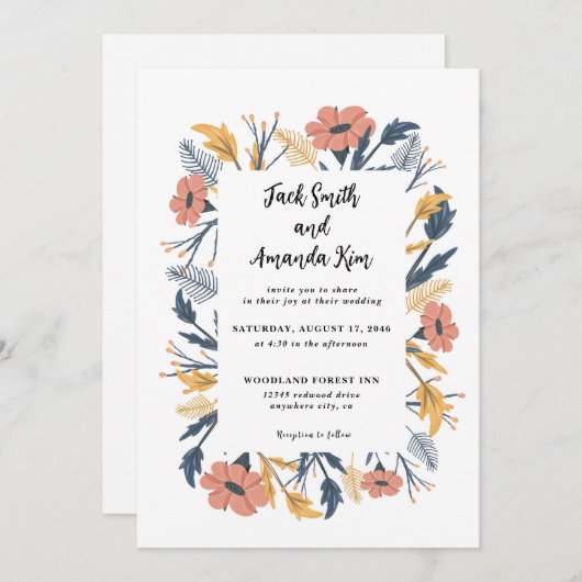 Garden Rustic Wildflower Bloemen Huwelijksuitnodig Kaart (Voorkant / Achterkant)