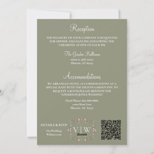 Garden Sage Green Wedding Alles in één uitnodiging (Achterkant)