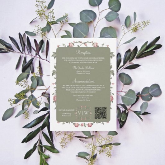 Garden Sage Green Wedding Details Invoegen Feestdagenkaart